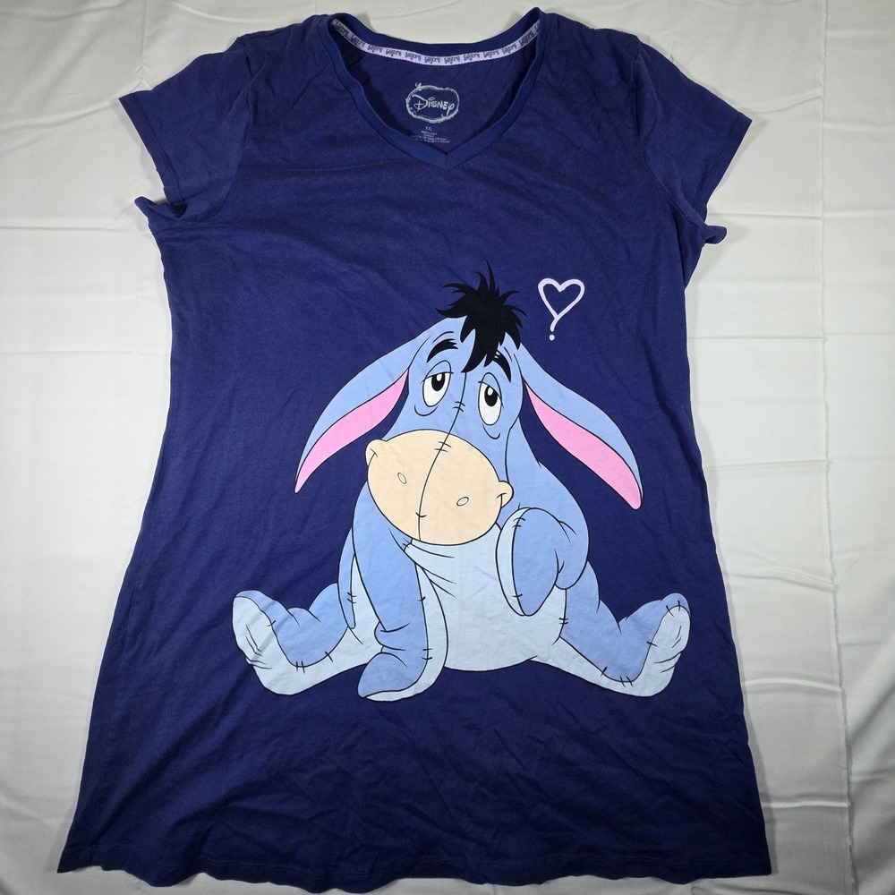 Disney Eeyore Winnie the Pooh Nightshirt Blue V-Neck Sleep Shirt XXL 2-Sided